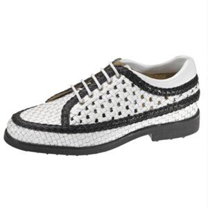 AEROGREEN GOLF PERFORATED  LEATHER LACE-UP OXFORD BLACK WHITE SHOES SIZE 8